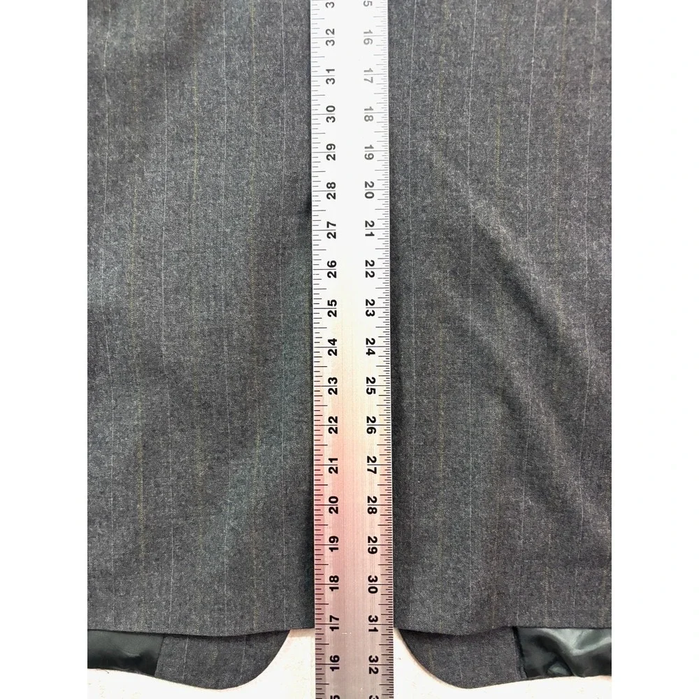 vtg USA Made 46R 40x30 Gray Tan Stipe Flannel Wool 2pc Pant Suit Pleated Cuffed